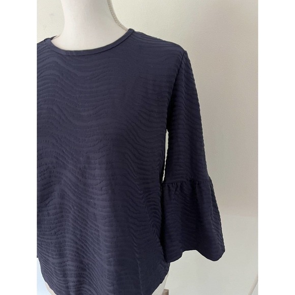 J. Mclaughlin Navy Blue Textured Bell Sleeve Stretchy Pullover Blouse Sizd Small - Picture 4 of 6